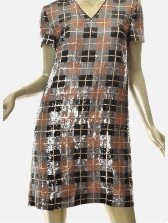 kate spade Dresses & Skirts - kate spade Sequin Plaid V-Neck Mini Dress in Silver Brown & Black